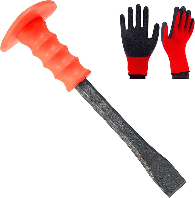 Genubi Industry Masonry Chisel With Hand Guard and Work Gloves, 10 Inch Heavy Duty Flat End Rock Concrete Mortar Stone Chisel for Demolishing Carving Splitting Breaking Hounding - Image 1